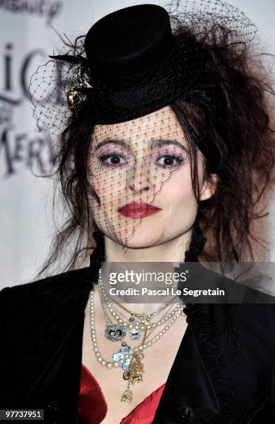 Actress Helena Bonham Carter attends the premiere of Tim Burton's film "Alice au pays des merveilles" at Theatre Mogador on March 15, 2010 in Paris,...