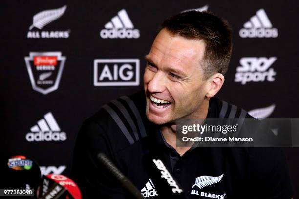 Ben Smith of the All Blacks speaks to the media during a New Zealand All Blacks press conference on June 18, 2018 in Dunedin, New Zealand.