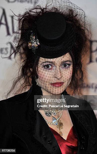 Actress Helena Bonham Carter attends the premiere of Tim Burton's film "Alice au pays des merveilles" at Theatre Mogador on March 15, 2010 in Paris,...