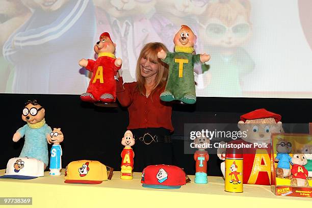 President, Bagdasarian Productions Janice Karman speaks at the "Alvin and the Chipmunks: The Squeakquel" Media/Family Day in honor of the March 30th...