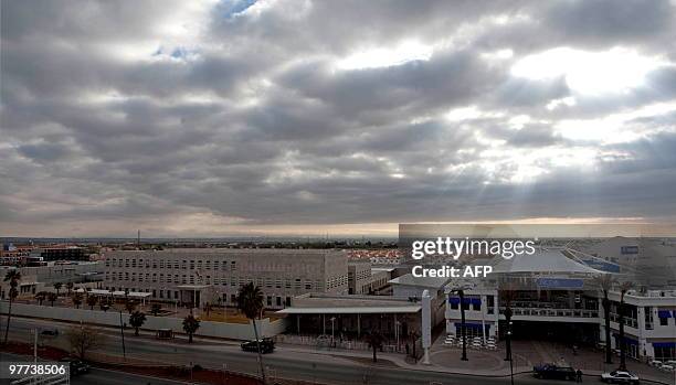 Picture of the consulate of the United States in Ciudad Juarez, Chihuahua state, Mexico, taken as the US flag flutters at half-mast on March 15, 2010...