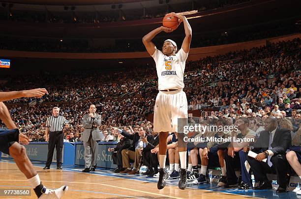 Kevin Jones of the West Virginia Mountaineers takes a jump shot during the Big East Semi-Final College Basketball Tounament game against the Notre...