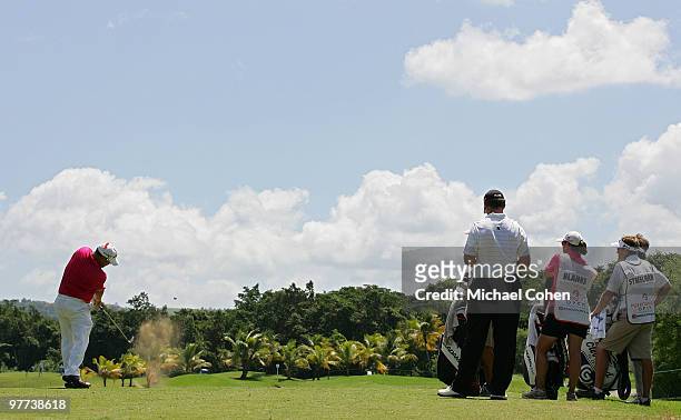 Kris Blanks hits his tee shot on the sixth hole during the final round of the Puerto Rico Open presented by Banco Popular at Trump International Golf...