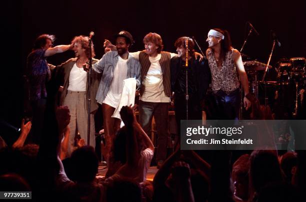 Progressive Rock band Traffic gather for a curtain call at the Target Center in Minneapolis, Minnesota on May 21, 1994.