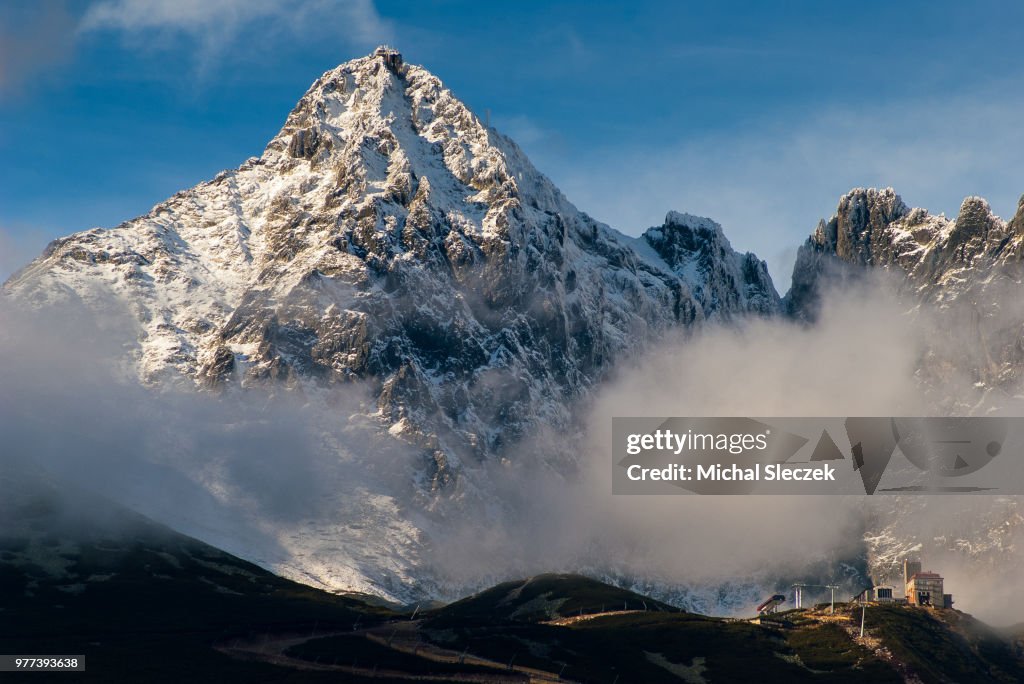 Lomnica peak in fog, Tatra national park, Slovakia