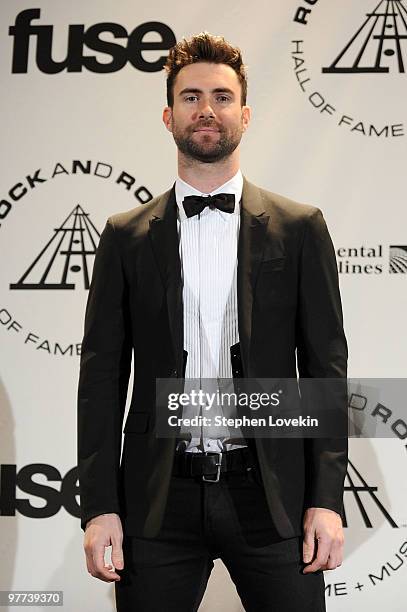 Musician Adam Levine of Maroon 5 attend the 25th Annual Rock And Roll Hall of Fame Induction Ceremony at the Waldorf=Astoria on March 15, 2010 in New...