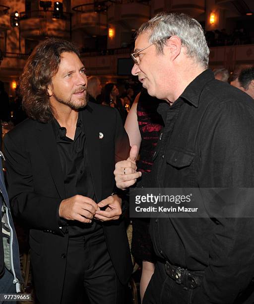 Exclusive* Eddie Vedder of Pearl Jam and Mike Watt attends the 25th Annual Rock and Roll Hall of Fame Induction Ceremony at The Waldorf=Astoria on...