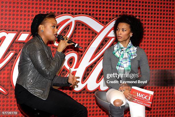 Singer Chrisette Michele is interviewed by on-air personality, Consuelo Williams in the WGCI-FM "Coca-Cola Lounge" in Chicago, Illinois on MARCH 10,...