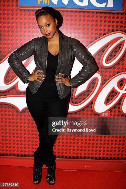 Singer Chrisette Michele poses for photos in the WGCI-FM "Coca-Cola Lounge" in Chicago, Illinois on MARCH 10, 2010.