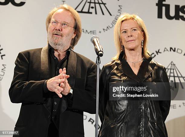 Inductees Benny Andersson and Anni-Frid Prinsessan Reuss of ABBA attend the 25th Annual Rock And Roll Hall of Fame Induction Ceremony at the...