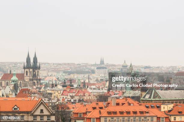 skyline of stare mesto, prague, czech republic - horloge stock pictures, royalty-free photos & images