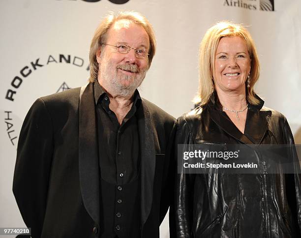 Musicians Benny Andersson and Anni-Frid Prinsessan Reuss of ABBA attend the 25th Annual Rock And Roll Hall of Fame Induction Ceremony at the...