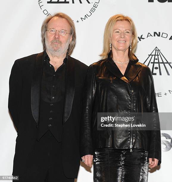 Musicians Benny Andersson and Anni-Frid Prinsessan Reuss of ABBA attend the 25th Annual Rock And Roll Hall of Fame Induction Ceremony at the...