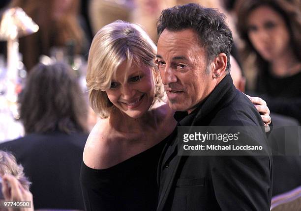 Diane Sawyer and musician Bruce Springsteen attend the 25th Annual Rock And Roll Hall of Fame Induction Ceremony at the Waldorf=Astoria on March 15,...