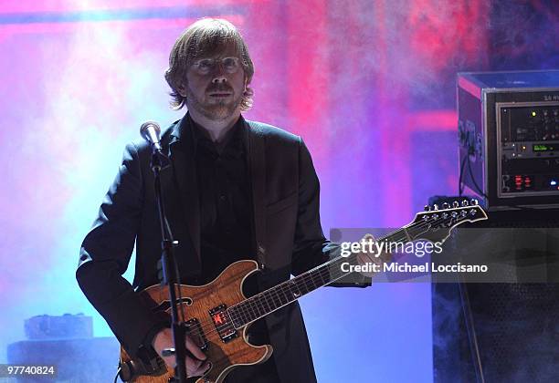 Musician Trey Anastasio of Phish performs onstage at the 25th Annual Rock And Roll Hall of Fame Induction Ceremony at the Waldorf=Astoria on March...