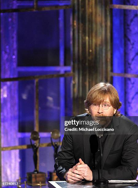 Musician Trey Anastasio of Phish speaks onstage at the 25th Annual Rock And Roll Hall of Fame Induction Ceremony at the Waldorf=Astoria on March 15,...