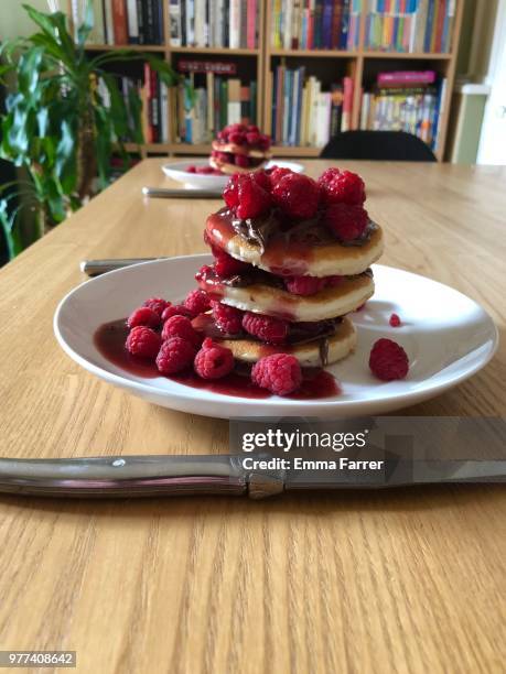 fathers day breakfast - raspberry coulis stock pictures, royalty-free photos & images