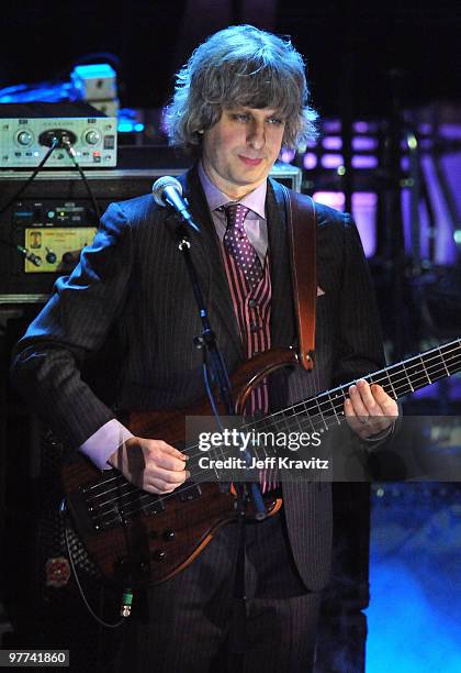 Mike Gordon of Phish performs onstage at the 25th Annual Rock and Roll Hall of Fame Induction Ceremony at the Waldorf=Astoria on March 15, 2010 in...