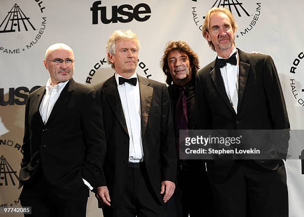 Inductees Phil Collins, Tony Banks, Steve Hackett and Mike Rutherford of Genesis attend the 25th Annual Rock And Roll Hall of Fame Induction Ceremony...