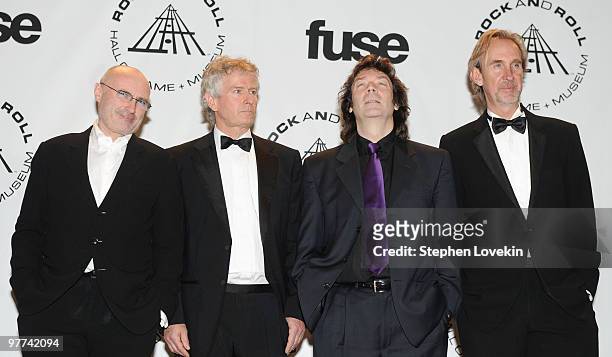 Inductees Phil Collins, Tony Banks, Steve Hackett and Mike Rutherford of Genesis attend the 25th Annual Rock And Roll Hall of Fame Induction Ceremony...