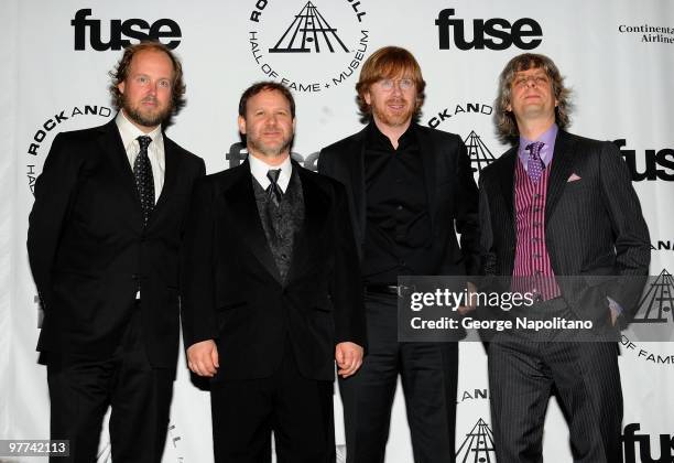 Musicians Page McConnell, Jon Fishman, Trey Anastasio and Mike Gordon of Phish attend the 25th Annual Rock And Roll Hall Of Fame Induction Ceremony...