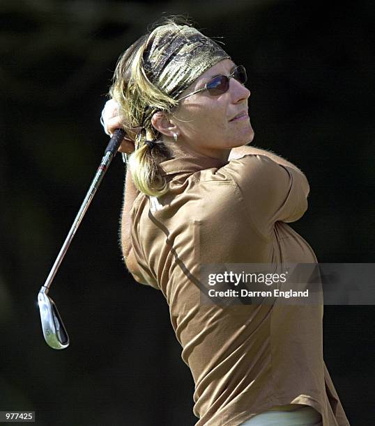 Catrin Nilsmark of Sweden tees off on the 14th fairway during the first round at the ANZ Australian Ladies Masters Golf at Royal Pines Resort on the...