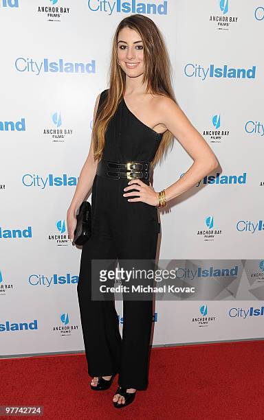 Actress Dominik Garcia-Lorido arrives at the Los Angeles Premiere of "City Island" on March 15, 2010 in Los Angeles, California.