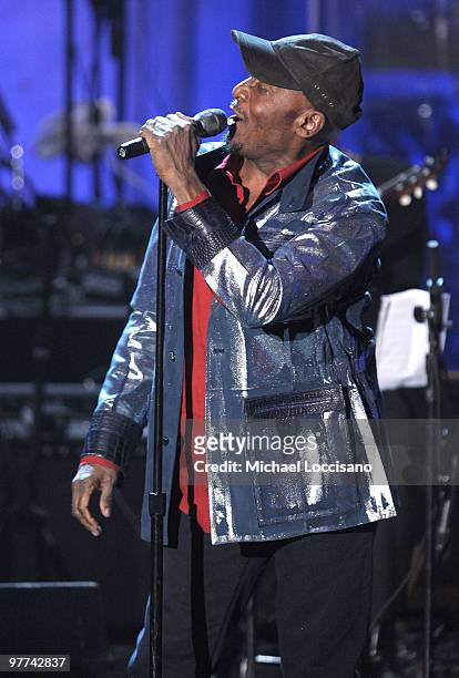 Inductee Jimmy Cliff performs onstage at the 25th Annual Rock And Roll Hall of Fame Induction Ceremony at the Waldorf=Astoria on March 15, 2010 in...