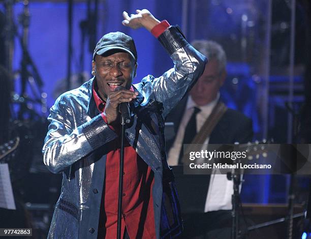 Inductee Jimmy Cliff performs onstage at the 25th Annual Rock And Roll Hall of Fame Induction Ceremony at the Waldorf=Astoria on March 15, 2010 in...