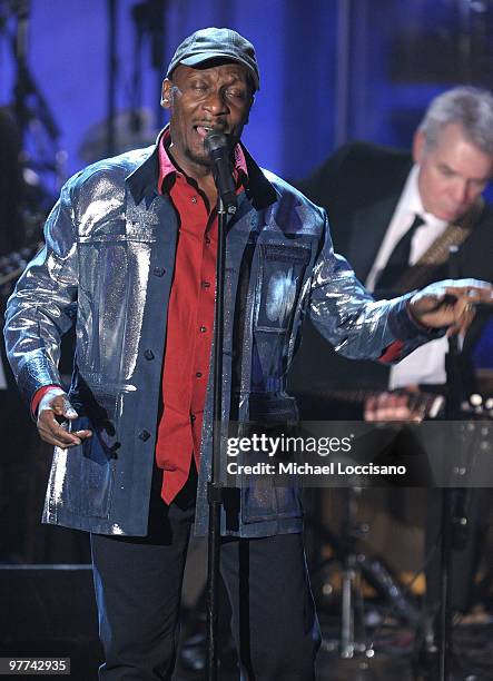 Inductee Jimmy Cliff performs onstage at the 25th Annual Rock And Roll Hall of Fame Induction Ceremony at the Waldorf=Astoria on March 15, 2010 in...