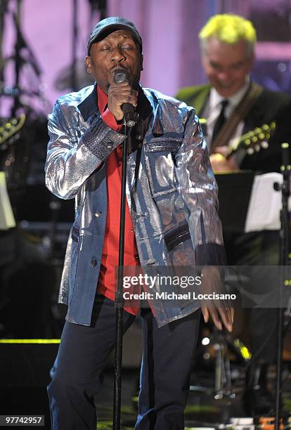 Inductee Jimmy Cliff performs onstage at the 25th Annual Rock And Roll Hall of Fame Induction Ceremony at the Waldorf=Astoria on March 15, 2010 in...