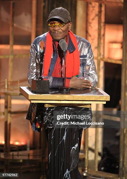 Inductee Jimmy Cliff speaks onstage at the 25th Annual Rock And Roll Hall of Fame Induction Ceremony at the Waldorf=Astoria on March 15, 2010 in New...