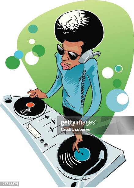 ilustraciones, imágenes clip art, dibujos animados e iconos de stock de dj de sesiones - dj de club