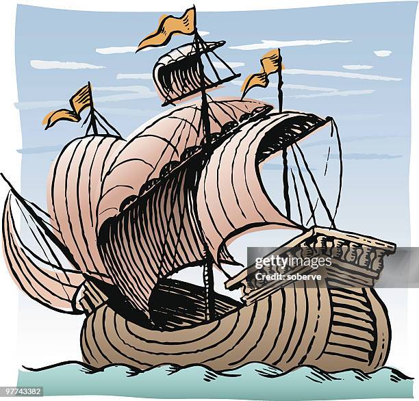 caravel - navy ship vector stock illustrations