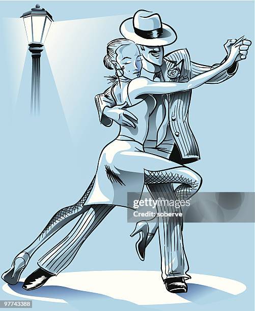 tango steps - dramatic spotlight stock illustrations