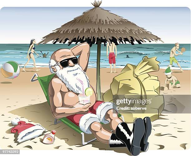 santa's vacation - inflatable santa stock illustrations