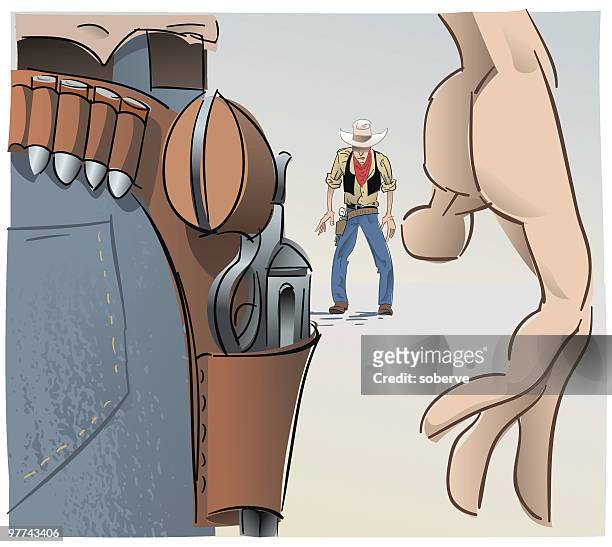 illustrazioni stock, clip art, cartoni animati e icone di tendenza di western confronto#2 - cowboy gun