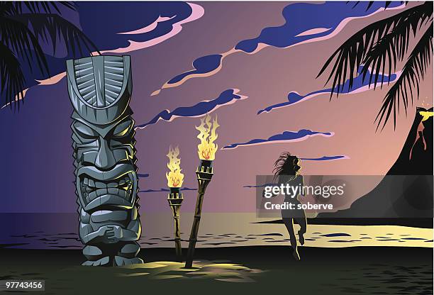 tiki am strand - tiki stock-grafiken, -clipart, -cartoons und -symbole