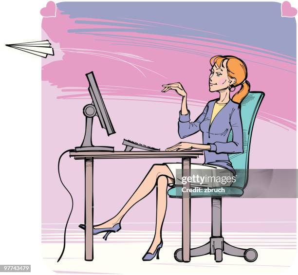 woman in an office. obviously it's a spring time - bored computer stock illustrations
