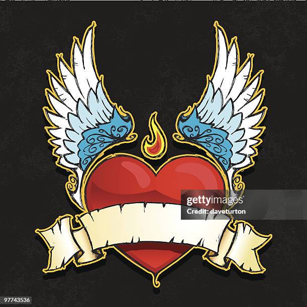 illustrations, cliparts, dessins animés et icônes de winged cœur bannière - tatouage-coeur