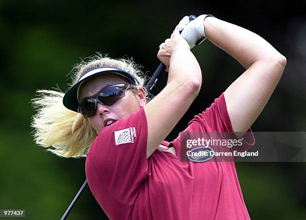 Kristal Parker of the USA tees off on the 8th fairway during the first round at the ANZ Australian Ladies Masters Golf at Royal Pines Resort on the...