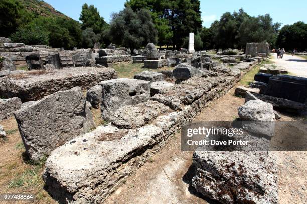 temple of zeus, ancient olympia - temple of zeus ancient olympia stock pictures, royalty-free photos & images