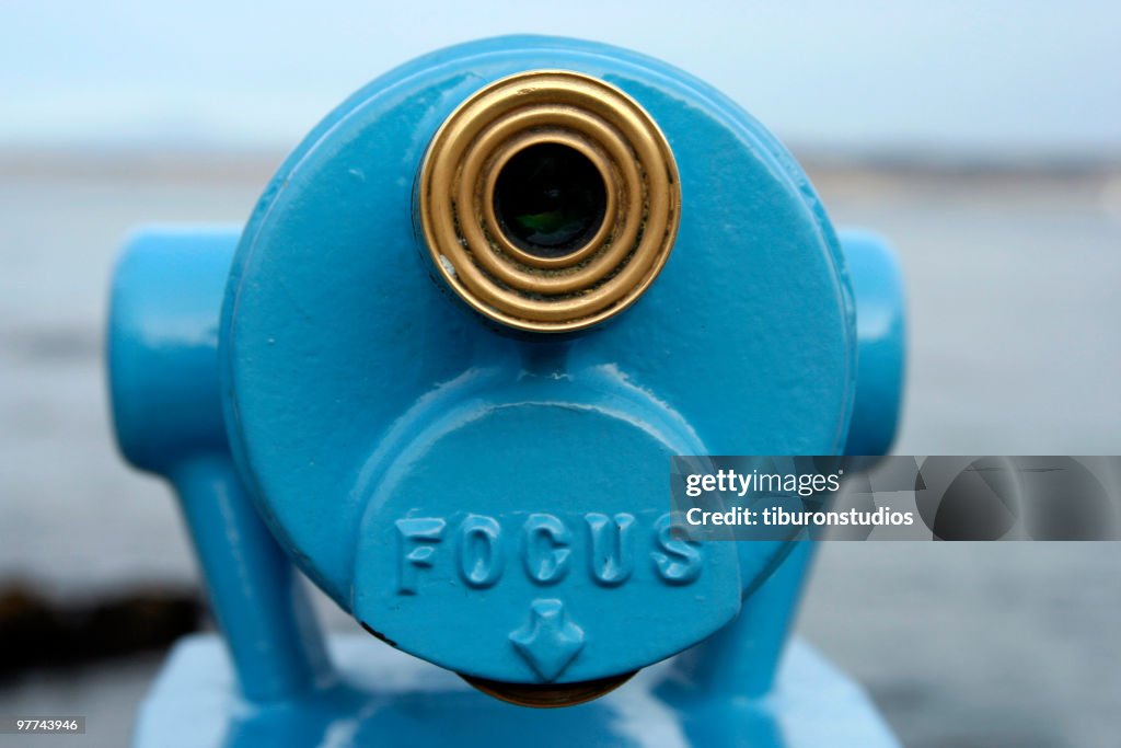 Blue Telescope Viewer with Word "FOCUS"
