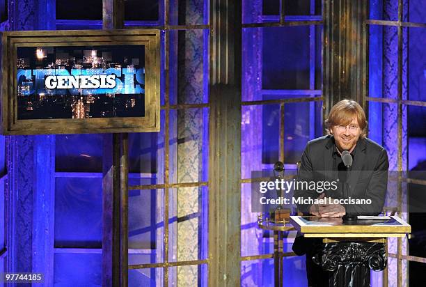 Musician Trey Anastasio of Phish speaks onstage at the 25th Annual Rock And Roll Hall of Fame Induction Ceremony at the Waldorf=Astoria on March 15,...