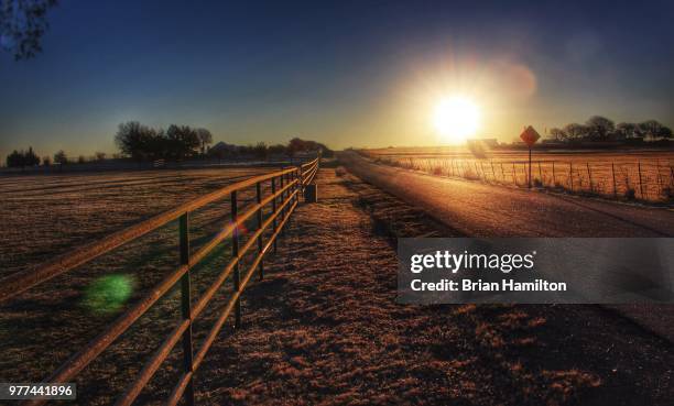 country road in morning, prosper, texas, usa - welvaart stockfoto's en -beelden