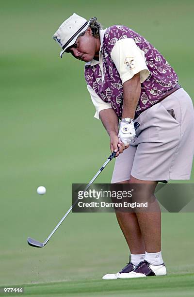 Corinne Dibnah of Australia chips on to the 17th green during the first round at the ANZ Australian Ladies Masters Golf at Royal Pines Resort on the...