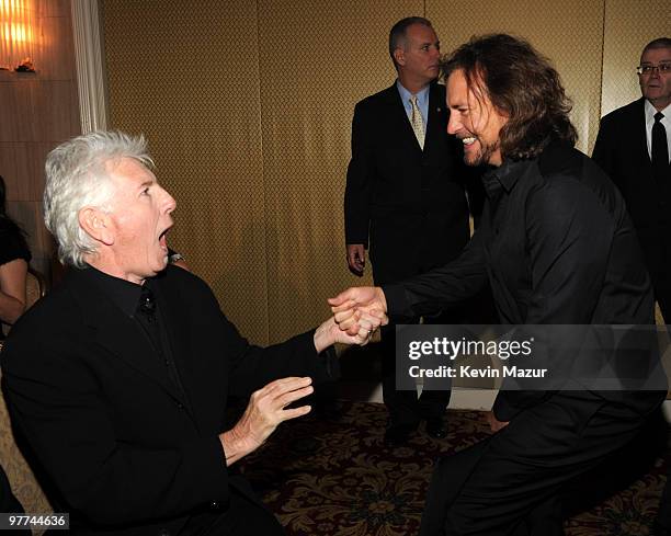 Exclusive* Graham Nash and Eddie Vedder attends the 25th Annual Rock and Roll Hall of Fame Induction Ceremony at The Waldorf=Astoria on March 15,...