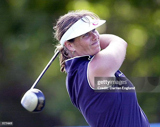 Lynnette Brooky of New Zealand tees off on the 18th fairway during the first round at the ANZ Australian Ladies Masters Golf at Royal Pines Resort on...
