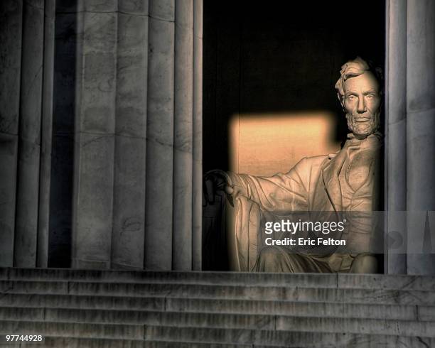 lincoln memorial at sunrise - human representation stock pictures, royalty-free photos & images