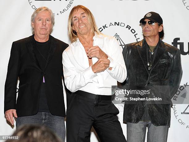 Inductees James Williamson, Iggy Pop and Scott Asheton of The Stooges attend the 25th Annual Rock And Roll Hall of Fame Induction Ceremony at the...